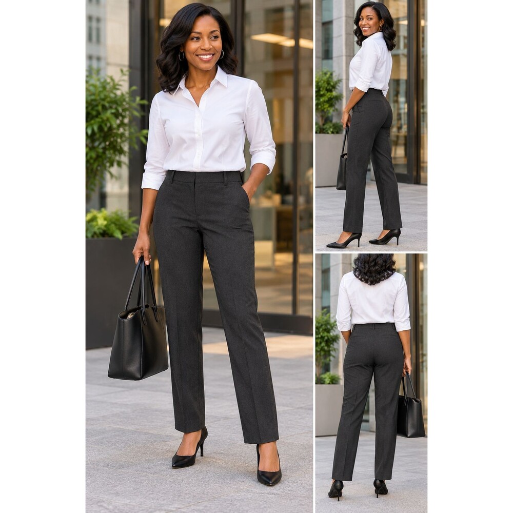 Faded Glory Women's 10 (33x27) Charcoal Heather Straight Leg Stretch Pants GUC